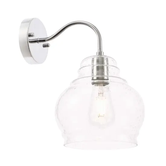 Pierce 1 light Chrome and Clear seeded glass wall sconce {1}