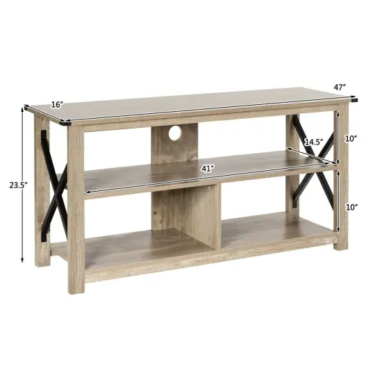 Modern Farmhouse TV Stand Entertainment Center for TV's up to 55-Inch with Open Shelves Grey {4}