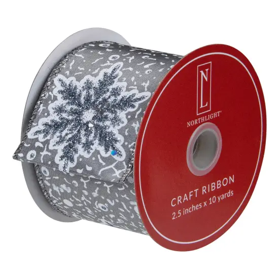 Northlight Gray Snowflake Christmas Wired Craft Ribbon 2.5" x 10 Yards {4}