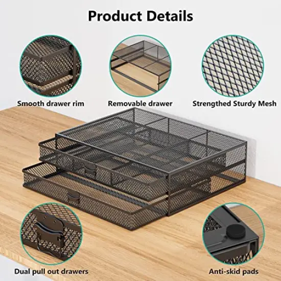 WALI Monitor Stand with Storage, Laptop Stand with Drawers Storage, Desk Organizer and Accessories for Office, Home, School, (STT006-B), Black {6}