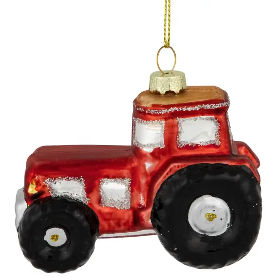 Northlight Tractor Glass Christmas Ornament - 3.5" - Red and Gold {4}