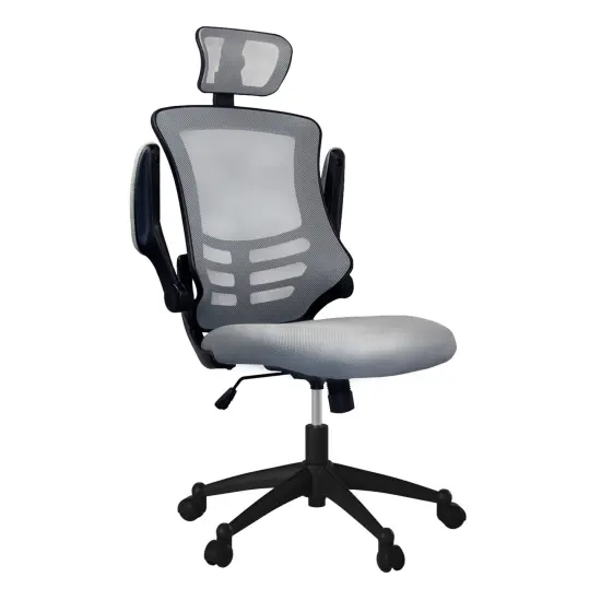 Techni Office Solutions 3.75' Silver Gray and Black Modern High-Back Mesh Executive Office Chair with Headrest and Flip-Up Arms {1}