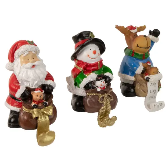 Northlight Santa, Snowman and Reindeer Christmas Stocking Holders - 5.25" - Set of 3 White {5}