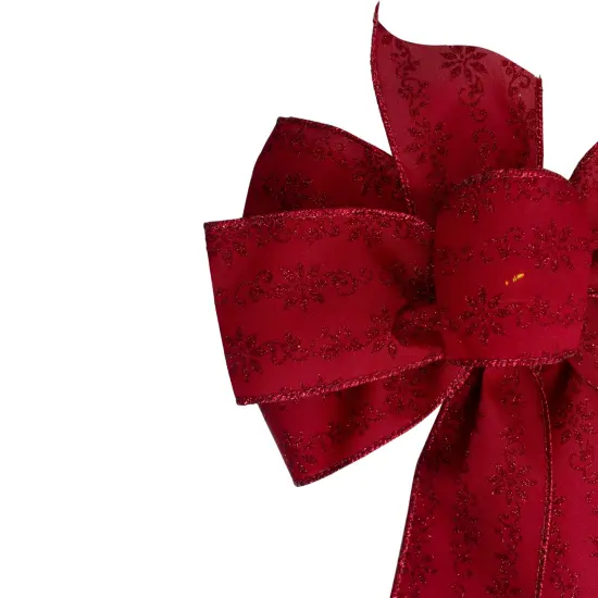 Northlight Glittered Poinsettia 6-Loop Christmas Bow Decoration - 9" x 14" - Red {4}