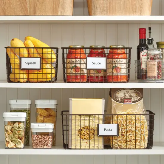 mDesign Large Steel Kitchen Organizer Basket with Label Slot, 4 Pack - Bronze {2}