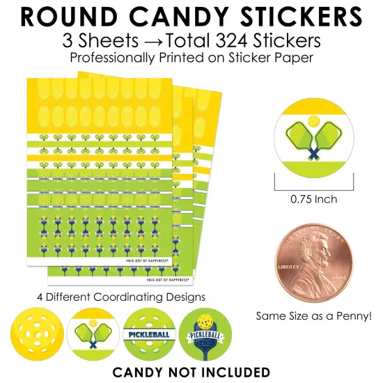 Big Dot of Happiness Let's Rally - Pickleball - Birthday or Retirement Party Small Round Candy Stickers - Party Favor Labels - 324 Count {4}
