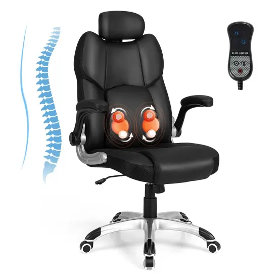 Costway Kneading Massage Office Chair Height Adjustable Swivel Chair with Flip-up Armrests {1}