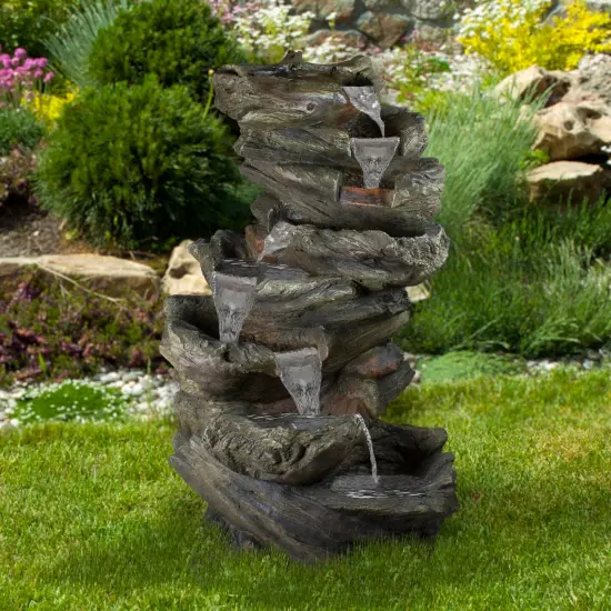 Northlight 42" Gray Lighted Rock Outdoor Garden Water Fountain {3}