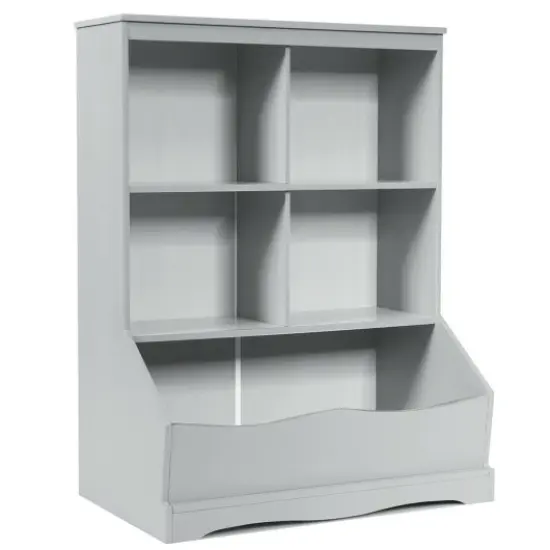 3-Tier Children's Multi-Functional Bookcase Toy Storage Bin Floor Cabinet Grey {1}