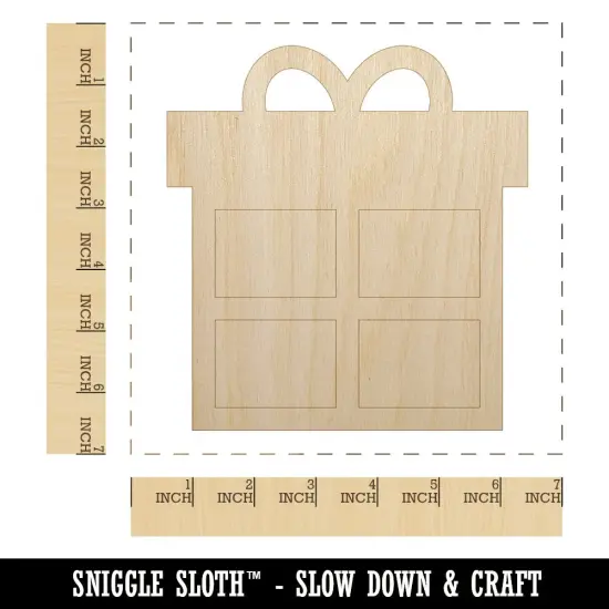 Present Gift Box Birthday Christmas Holiday Unfinished Wood Shape Piece Cutout for DIY Craft Projects {1}