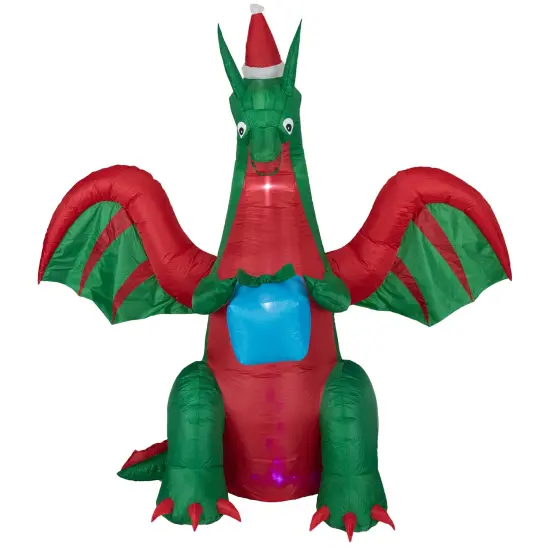 Northlight 6' Inflatable LED Lighted Dragon with Gift Outdoor Christmas Decoration Green {1}