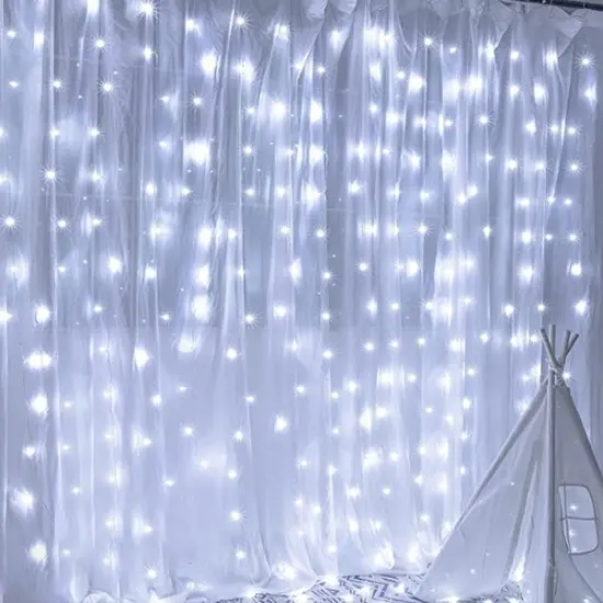 Perfect Holiday 300 LED USB Fairy Curtain Light With Remote - 8 Light Modes White {1}