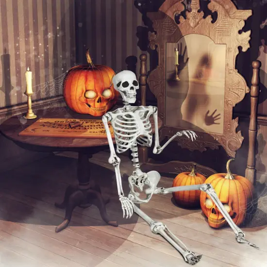 Costway 5.4ft Halloween Skeleton Life Size Realistic Full Body Hanging w/ Movable Joints {1}