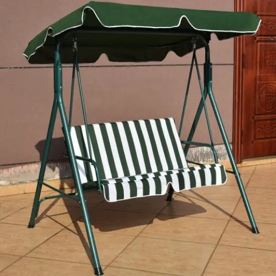 2-Seat Outdoor Swing Chair with Canopy, Cushions, Steel Frame, 440 lbs Capacity Green {3}