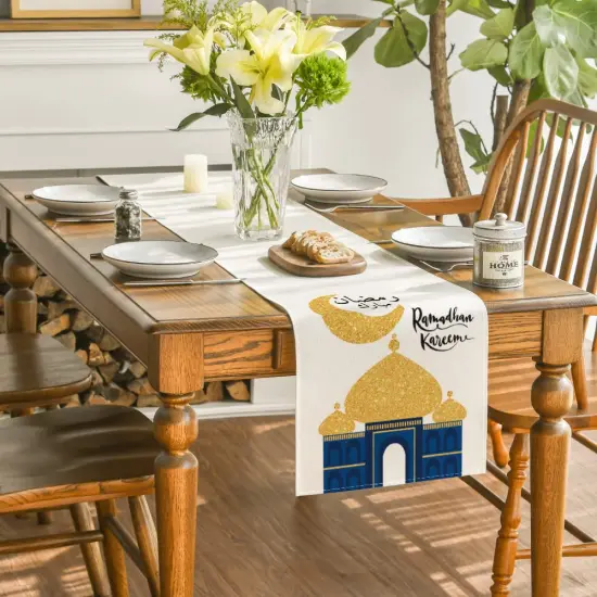 Ramadan Table Runner, Seasonal Bling Bling Moon and Star Holiday Kitchen Dining Table Runners for Home Party Decor 13 x 72 Inch {1}