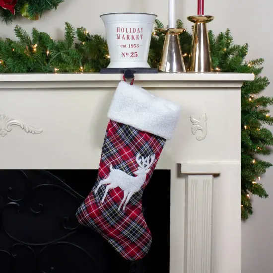 Northlight 20" Black and Red Tartan Reindeer Christmas Stocking with Cuff {3}
