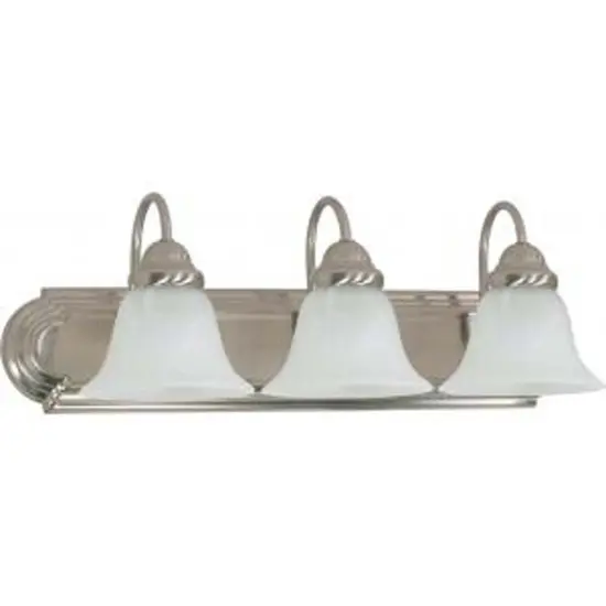 Nuvo 3-Light 24" Vanity Fixture w/ Alabaster Glass Bell Shades in Brushed Nickel {1}