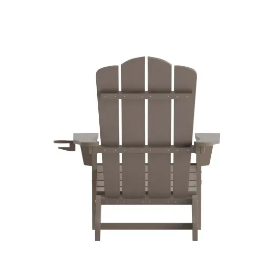 Merrick Lane Nassau Adirondack Chair with Cup Holder, Weather Resistant HDPE Adirondack Chair Brown {4}