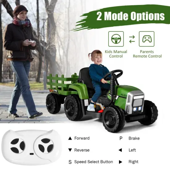 Iron Ride-On Tractor with Trailer, Music and Safety for Kids Dark Green {5}