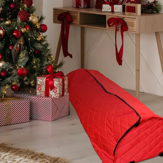 Simple Living Red Quilted Rolling Christmas Tree Storage Bag for Trees Up to 7.5' {4}