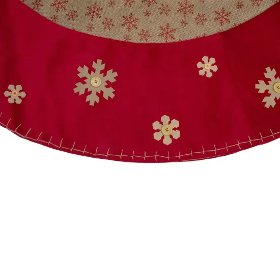 Northlight 60" Burlap Glittered Snowflake Rustic Christmas Tree Skirt with Red Velvet Trim Beige {4}