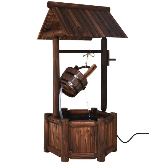 Garden Rustic Wishing Well Wooden Water Fountain with Pump {2}