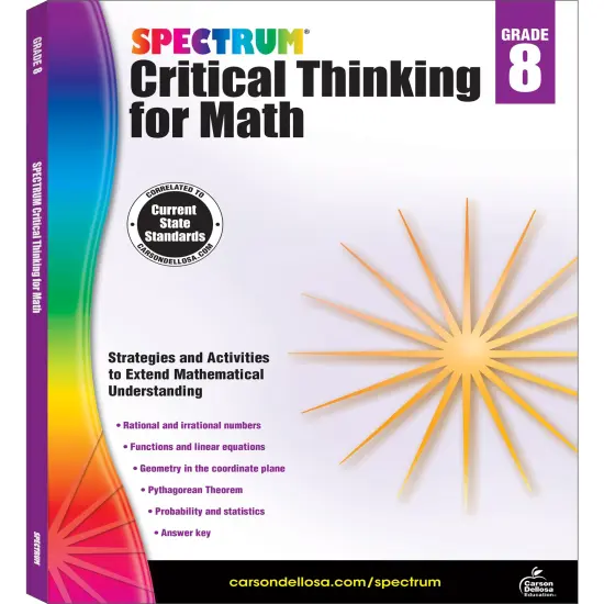 Spectrum Grade 8 Critical Thinking for Math Workbook, Mathematics Middle School Books Covering Geometry, Pythagorean Theorem, Linear Equations, and More, Classroom or Homeschool Curriculum {1}