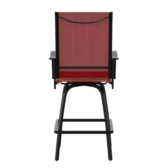 Merrick Lane Set of 2 Brett High Back Bar Height Swivel Patio Stools with Powder Coated Metal Frames and Textilene Upholstery Red {4}