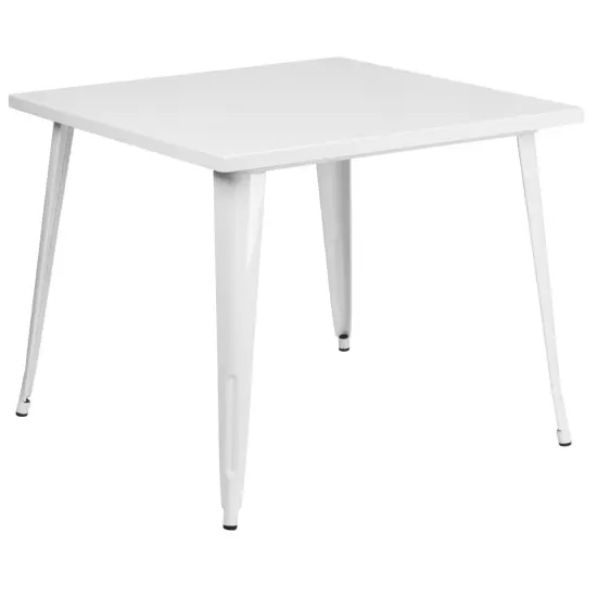 Merrick Lane Adana 35.5" Square Metal Dining Table for Indoor and Outdoor Use White {2}