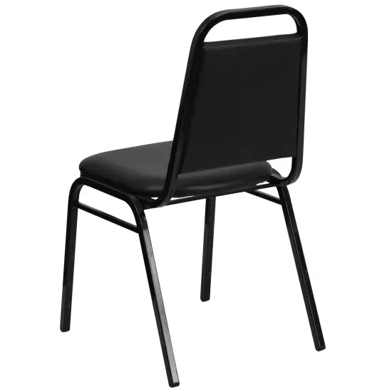 Emma and Oliver Trapezoidal Back Stacking Banquet Dining Chair - 1.5" Thick Seat BlackVinyl/Black {4}