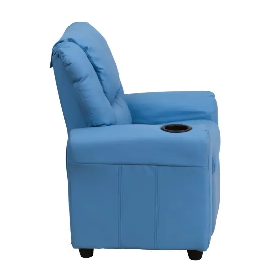 Emma and Oliver Contemporary Kids Recliner with Cup Holder and Headrest Light Blue Vinyl {4}