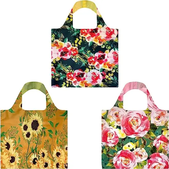 Wrapables Allybag Foldable & Lightweight Reusable Grocery Bag, 3 Pack Butterflies Floral {7}