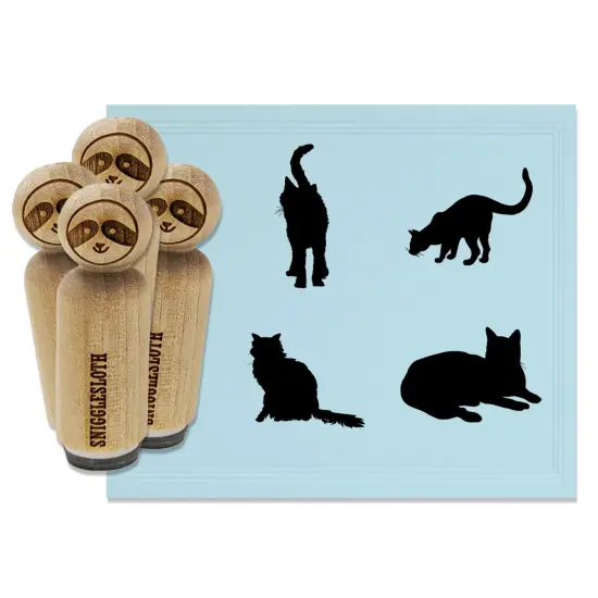 Cat Solid Silhouettes Lazy Fluffy Walking Curious Rubber Stamp Set for Stamping Crafting Planners {7}