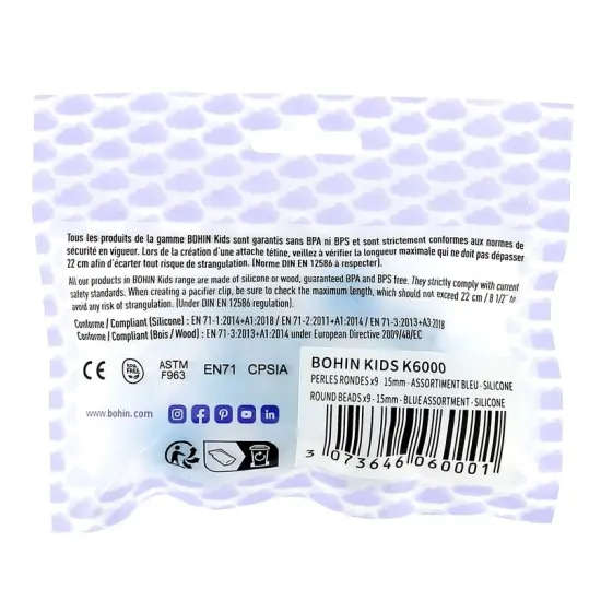 Bohin Round Silicone Beads 9/Pkg-BLUE ASSORTMENT 15MM {3}