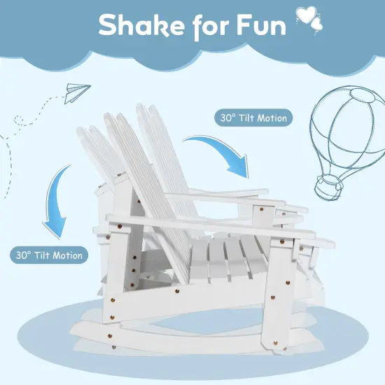 2 Person Adirondack Rocking Chair with Slatted seat for kids White {6}