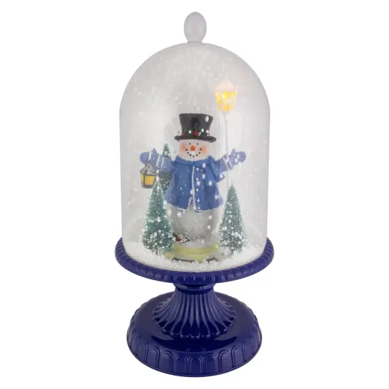 Northlight LED Lighted Snowing Musical Snowman in Cloche Christmas Decoration - 13.5" - Blue {1}