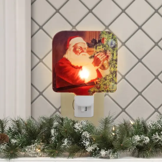 Northlight Norman Rockwell 'Santa Trimming Tree' Glass Christmas Night Light - 4" Red {3}