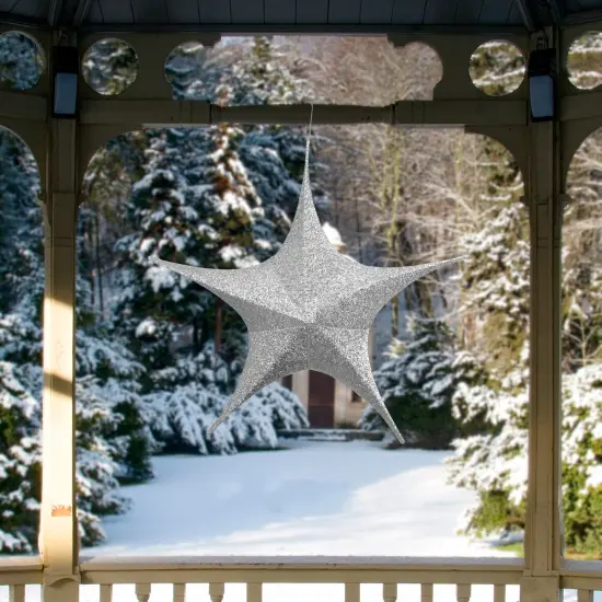 Northlight Tinsel Foldable Glitter Christmas Star Outdoor Decoration - 30" - Silver {3}
