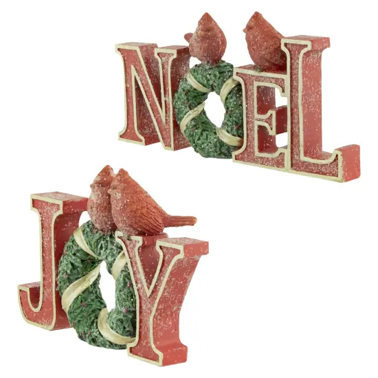 Northlight Cardinals on Wreaths "Joy" and "Noel" Christmas Display Signs - 10" - Set of 2 Red {7}