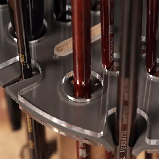 Mezzo Rotating Paint Brush Storage Rack w/ Oil Paint Brushes- Imperial Professional Chungking Handmade Natural Hog Bristle Brush Set- 10 Assorted Sizes w/ Brush Drying Carousel- Holds Up to 28 Brushes Multi {4}