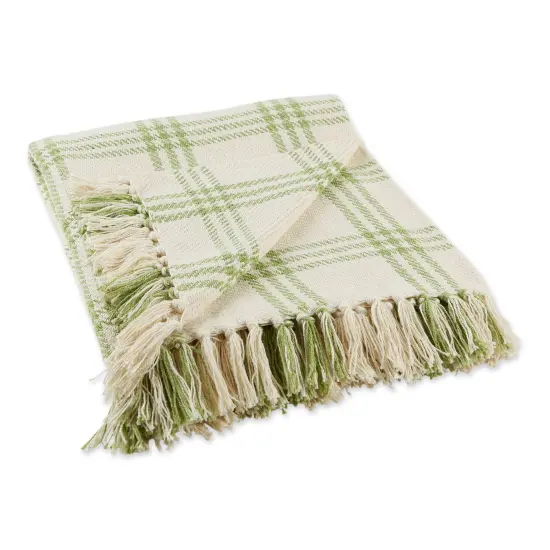 Contemporary Home Living Green and White Plaid Rectangular Cotton Decorative Throw 50" x 60" {1}