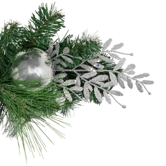 Northlight 6' Green Pine Needle Garland with Pinecones and Striped Christmas Ornaments, Unlit White {5}