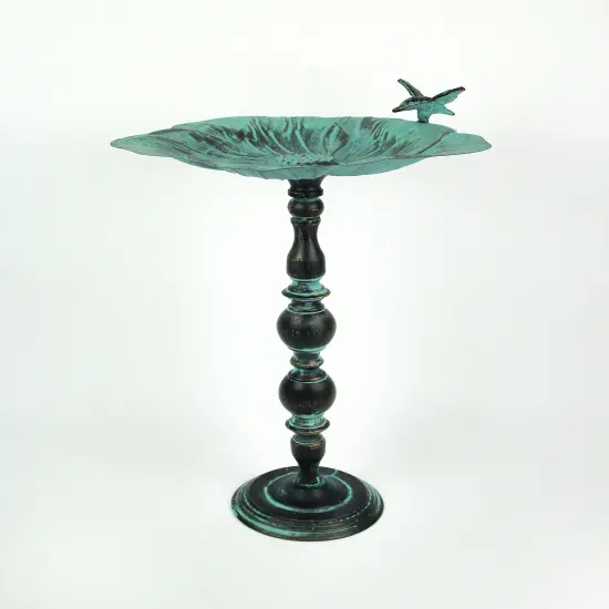 25 Inch Rustic Metal Bird Bath Outdoor Garden Verdigris Water Basin Yard Decor {3}