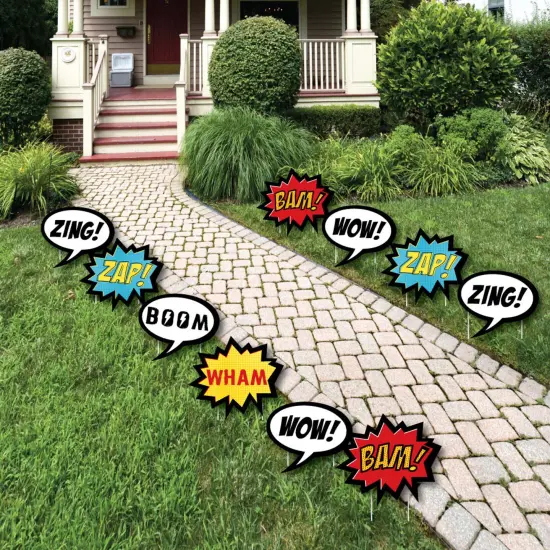 Big Dot of Happiness Bam Superhero - Comic Book Lawn Decorations - Outdoor Baby Shower or Birthday Party Yard Decorations - 10 Piece {1}