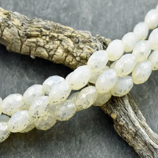 12x8mm Silver Mercury Washed Ivory Opal AB Faceted Oval Beads {3}