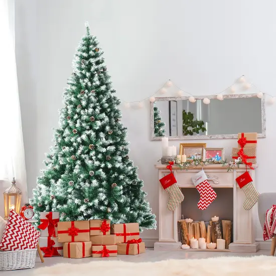 Costway 6ft/7.5ft/9 ft Snow Flocked Hinged Christmas Tree {3}