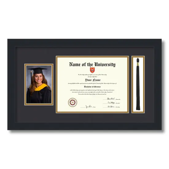 ArtToFrames 8.5x11 inch Diploma Frame with 4x6 Inch Image Opening and Tassel Opening - Framed with Black and Gold Mats, Comes with Regular Acrylic and Sawtooth Hanger for Wall Hanging (DIT-8.5x11) {5}