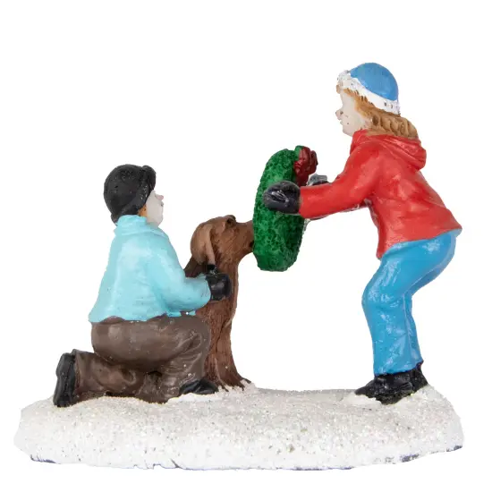 Northlight Children with Dog and Wreath Christmas Village Display Piece - 6" Multi {6}