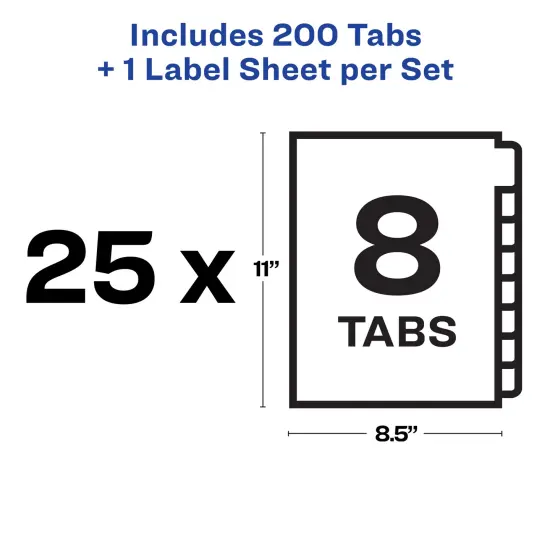Avery 8 Tab Unpunched Dividers for Use with Any Binding System, Easy Print & Apply Clear Label Strip, Index Maker Customizable White Tabs, 25 Sets (11444) {5}