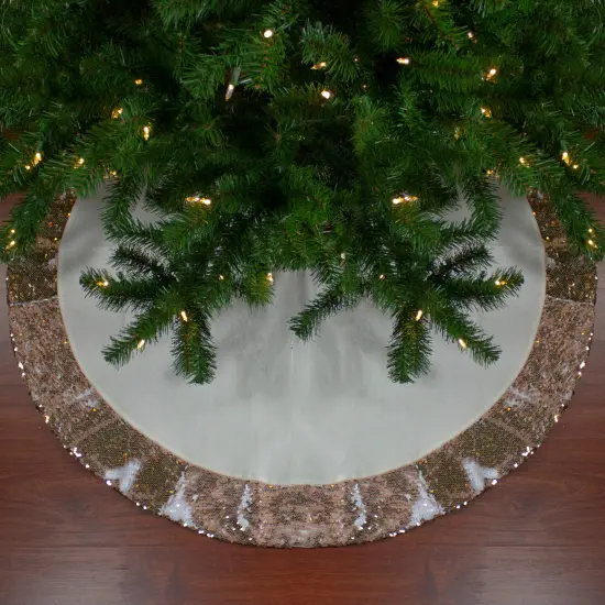 Northlight 48" Rose Gold and White Reversible Sequin Trim Christmas Tree Skirt {1}
